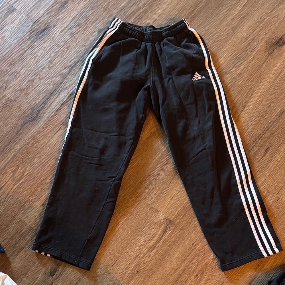Adidas Kids Black Joggers with White Stripes